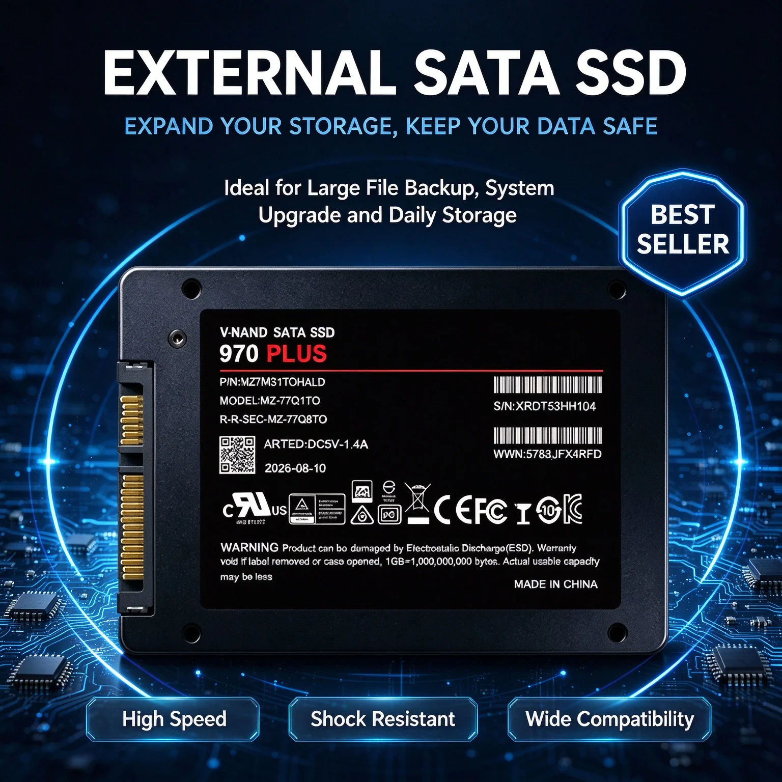 Solid State Disk SSD 970 PLUS, 500GB/1TB/2TB/4TB, Internal HDD Hard Drive, SATA3, 2.5-Inch, Desktop, Microcomputer, Laptop.