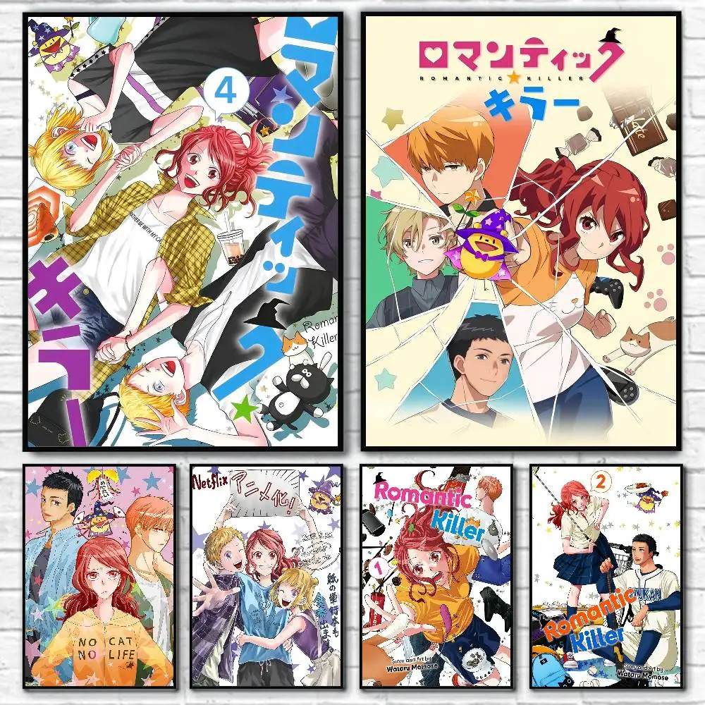 Pósters de Anime Romántico de Asesinos, Adhesivos Decorativos de Pared para Sala de Estar, Bar, Decoración de Pared