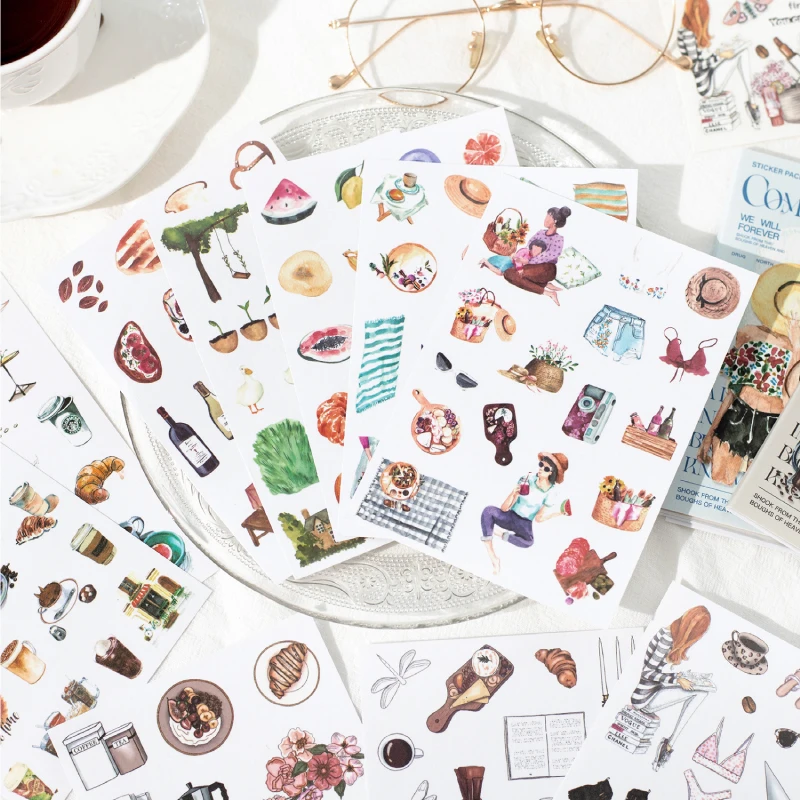 

10 листов/упаковка, наклейки из ПЭТ и бумаги васи, летние, с пляжной тематикой, для скрапбукинга, коллажей и DIY декора