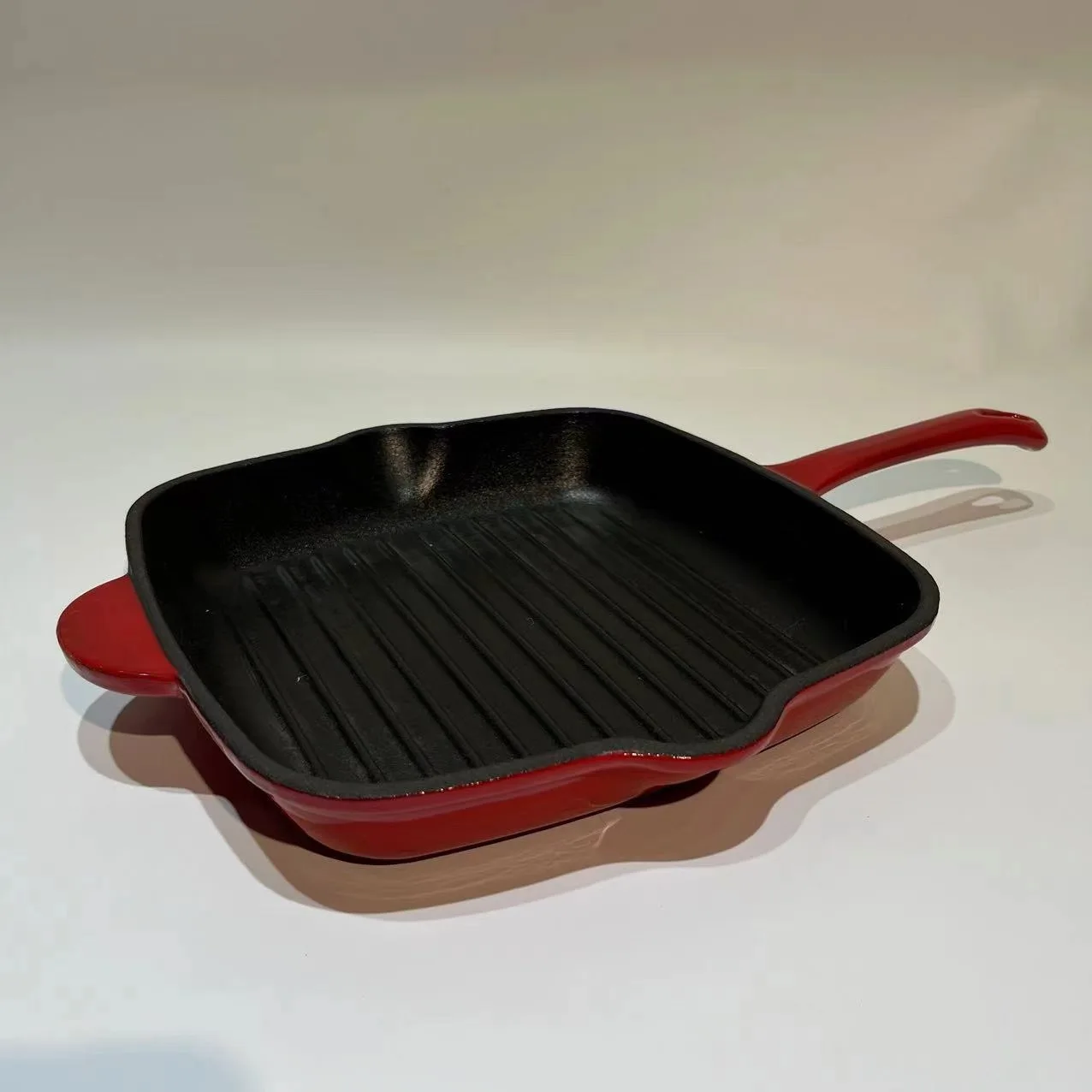 Country Living Enameled Cast Iron Square Griddle Grill Pan with Ridges, Helper Handle and Pouring Spouts