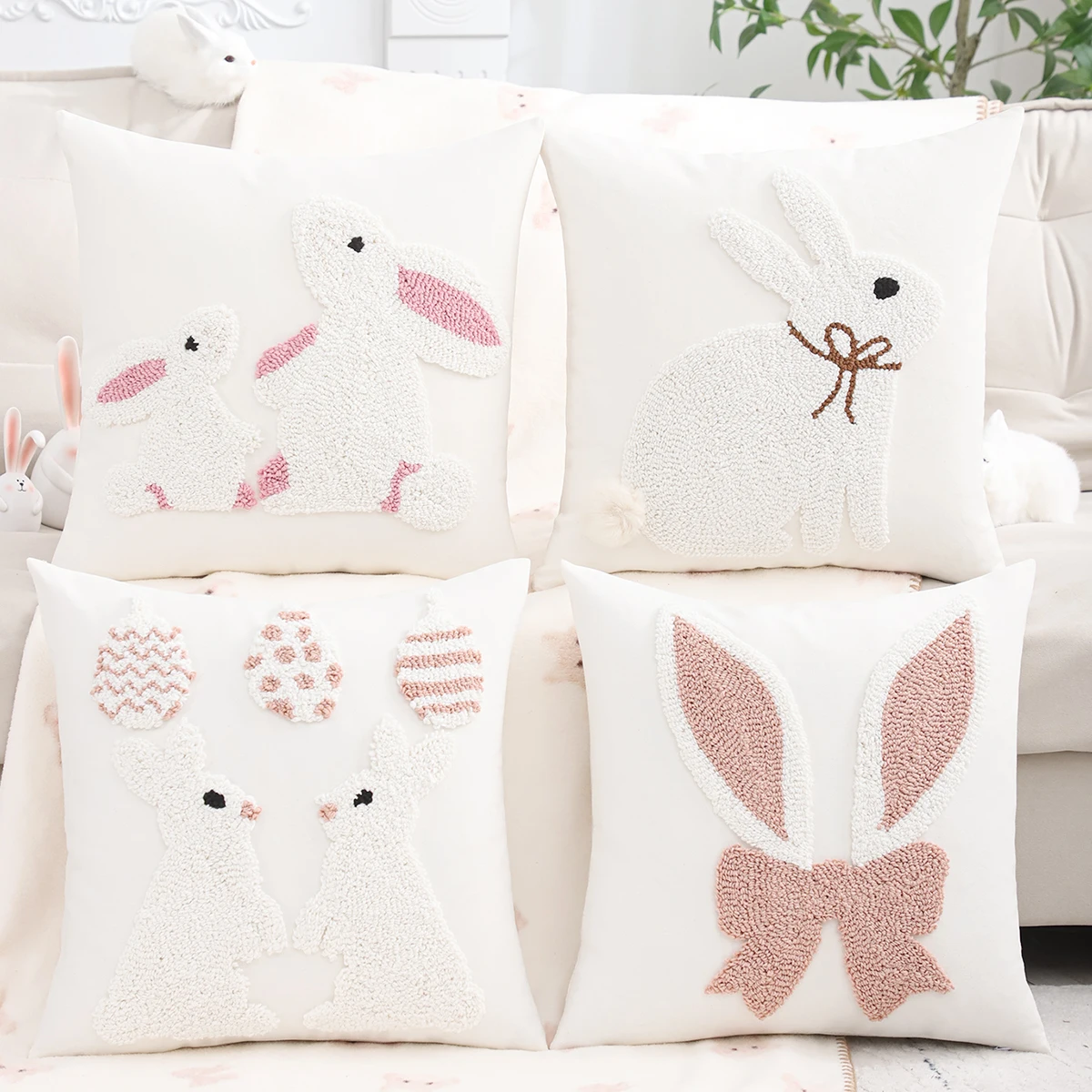 1 PC Easter Decorative Pillow Cover Rabbit Tufted Embroidery Egg Spring Summer Gift living Room Sofa Home Decor