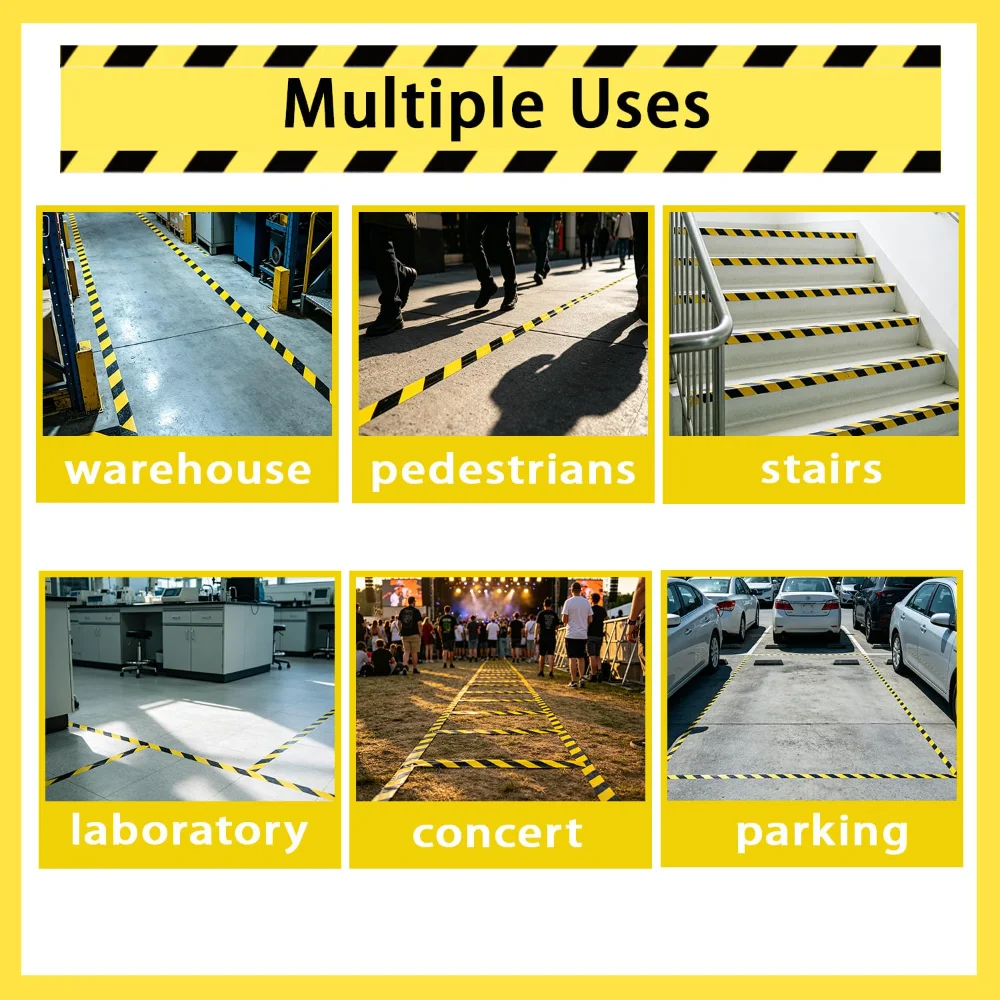 Black & Yellow Caution Tape Warning Safety Stripe Tape, Floor Marking Tape, Strong Adhesive Wear Resistance Hazard Danger Tape
