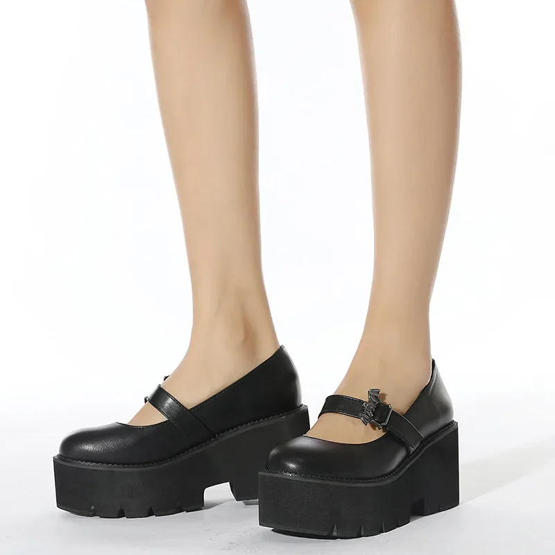 Spring Autumn Chunky Heel Vintage Lolita Shoes Women Platform Shoes Mary Jane Buckle Strap School Shoes For Girls Blackty7 image 4