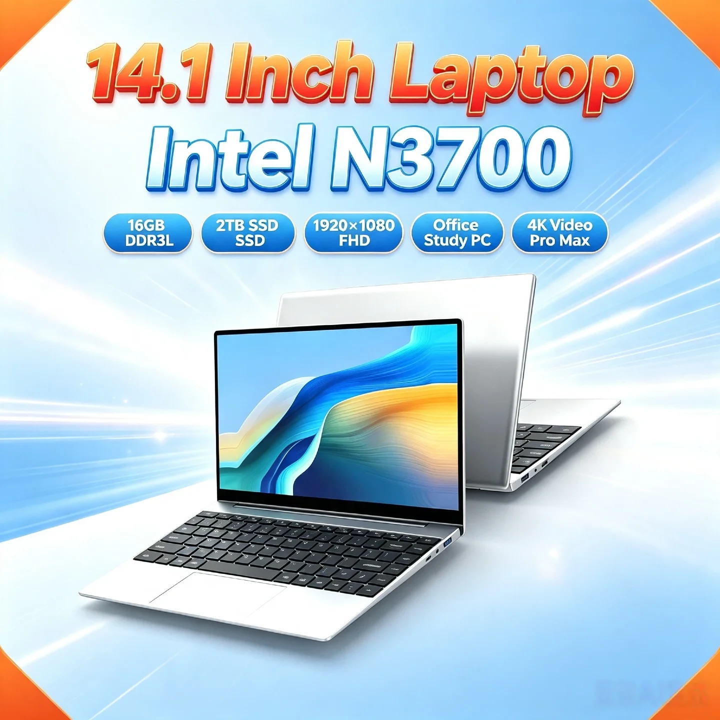 N3700 Intel Ultra Slim 14.1 Inch Gaming Laptop 16GB DDR3L 2TB SSD 1920x1080 Notebook Office Study PC 4K Video Pro Max