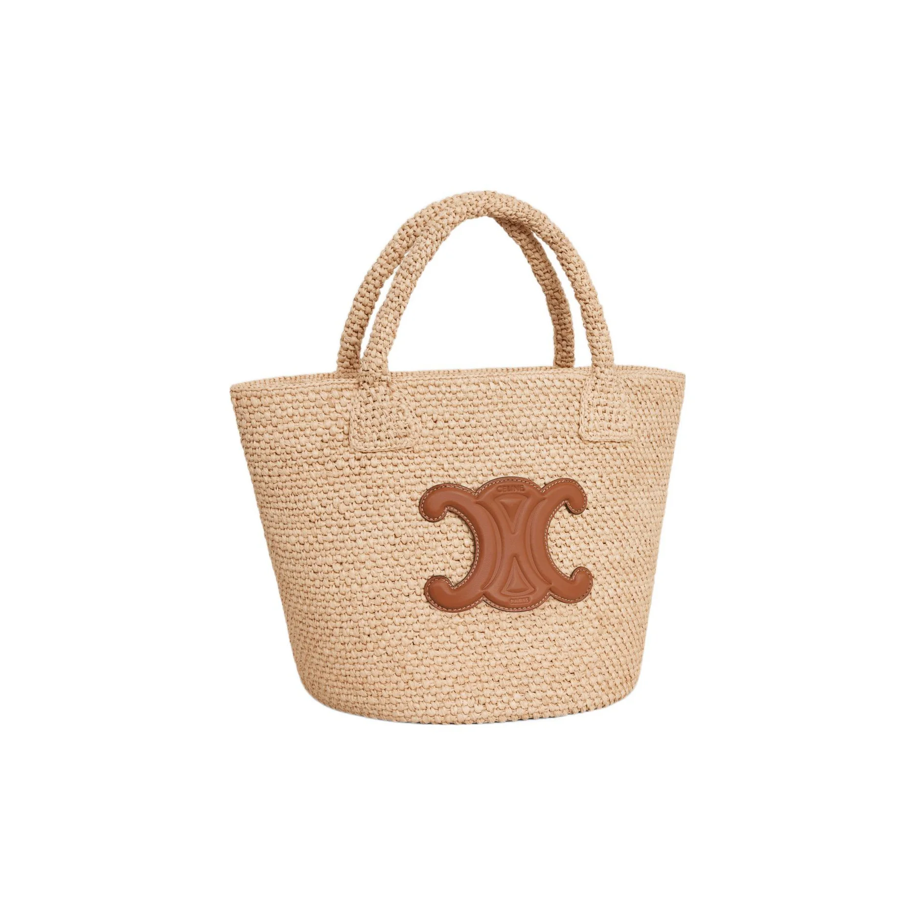 CELINE Triomphe Plant Material With Cow Leather Basket Bag Handbag Small Women's Natural 114352FF7-04LU