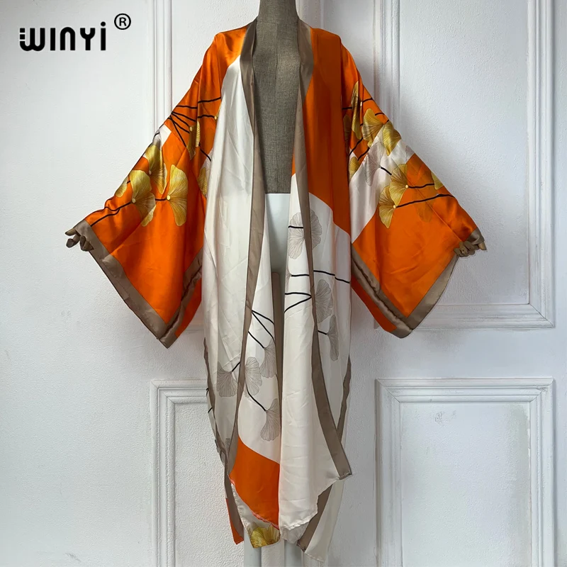 WINYI retro kimono kaftan beachwear Cardigan sexy long dresses abaya dubai luxury cover-ups beach outfits women party dress