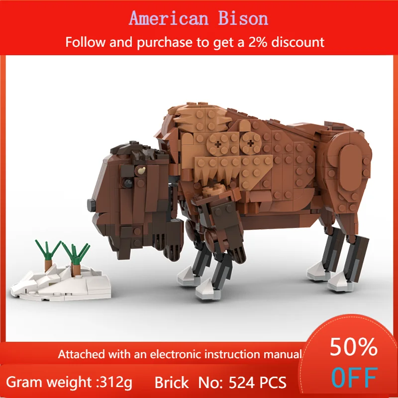

524 детали MOC-строительный блок, модель животного, американский бизон, мальчик, взрослый, детский, рождественский подарок