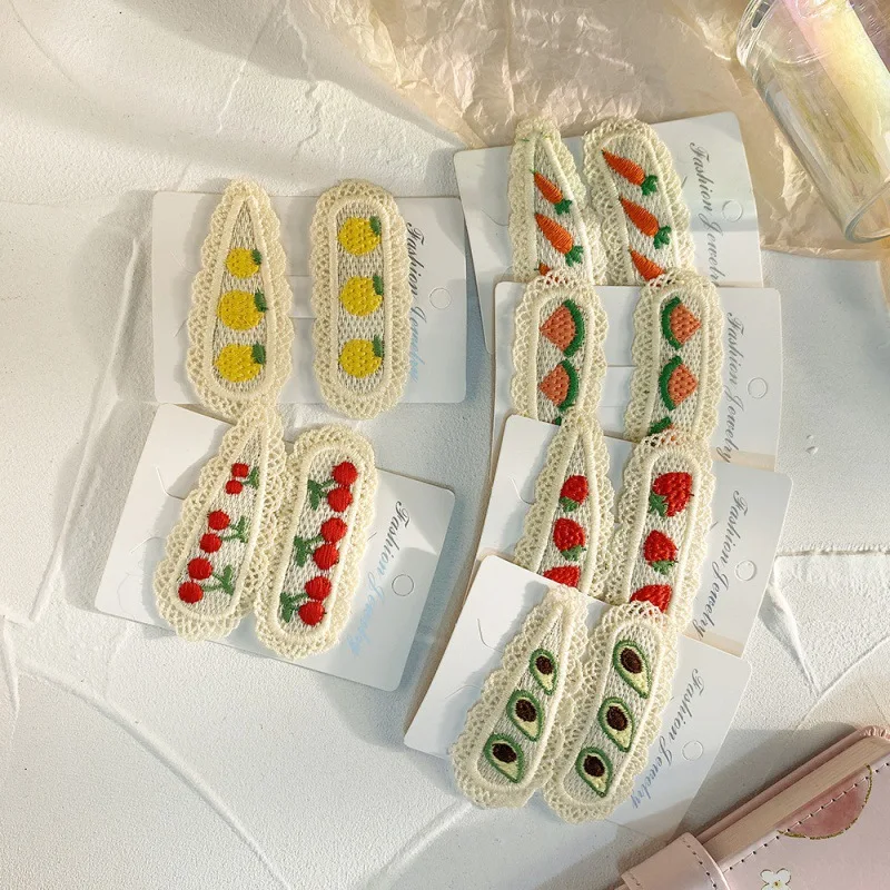 قطعتان من مشبك شعر الأطفال الجديد، مشبك قماش لطيف على شكل فيونكة BB، إكسسوار شعر أميرات منسوج بالفواكه الكورية #1