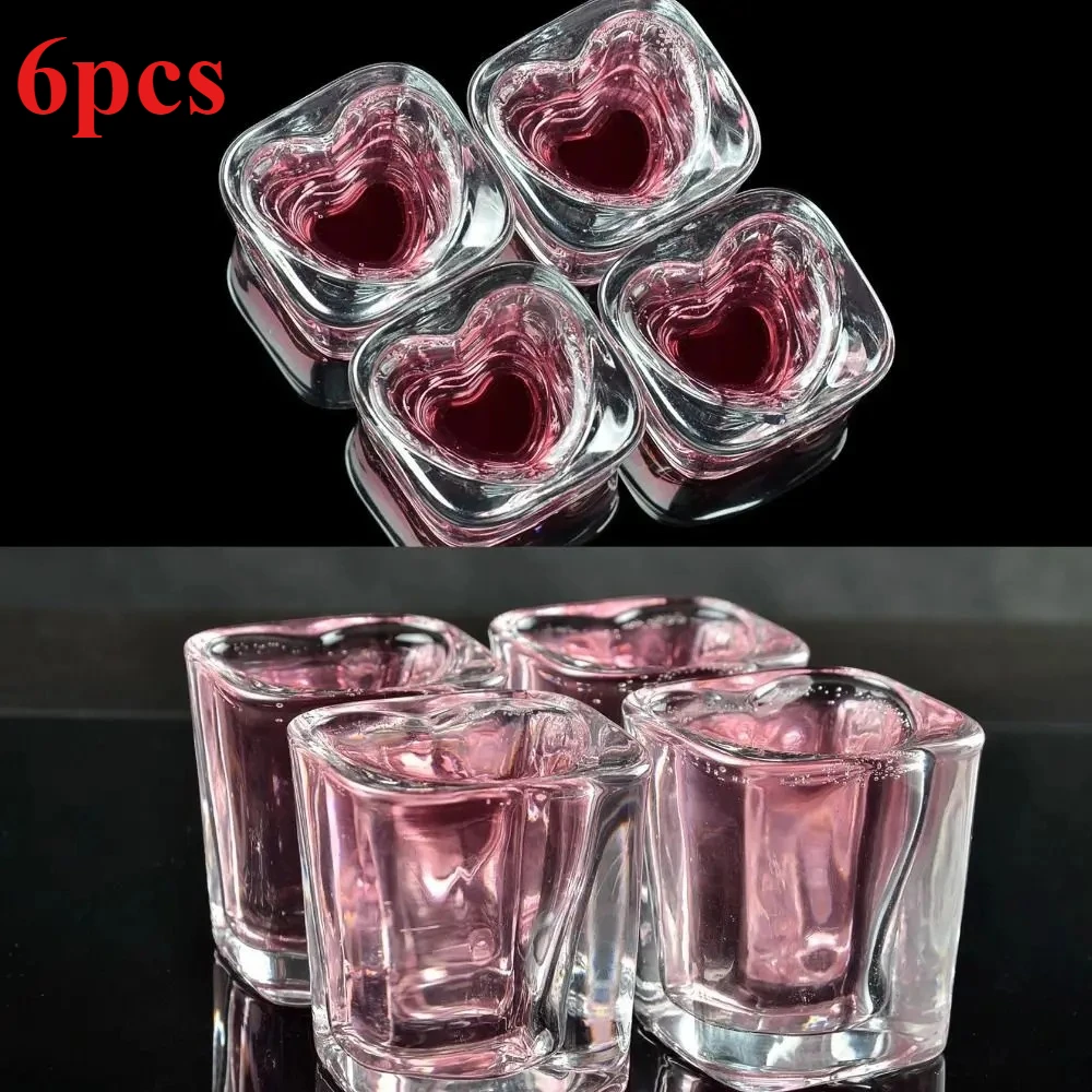 6pcs Thickened Heart-shaped Wine Glasses,Creative Peach Heart Cup,Whiskey Cocktail Glass, Barware Accessories Small Glass Gift