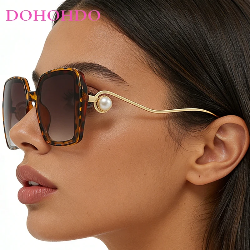 

Fashion Oversized Square Frame Peal Decorate Women Sunglasses Brand Design Men Sunglass Summer Travel Drive Eyewear Очки UV4