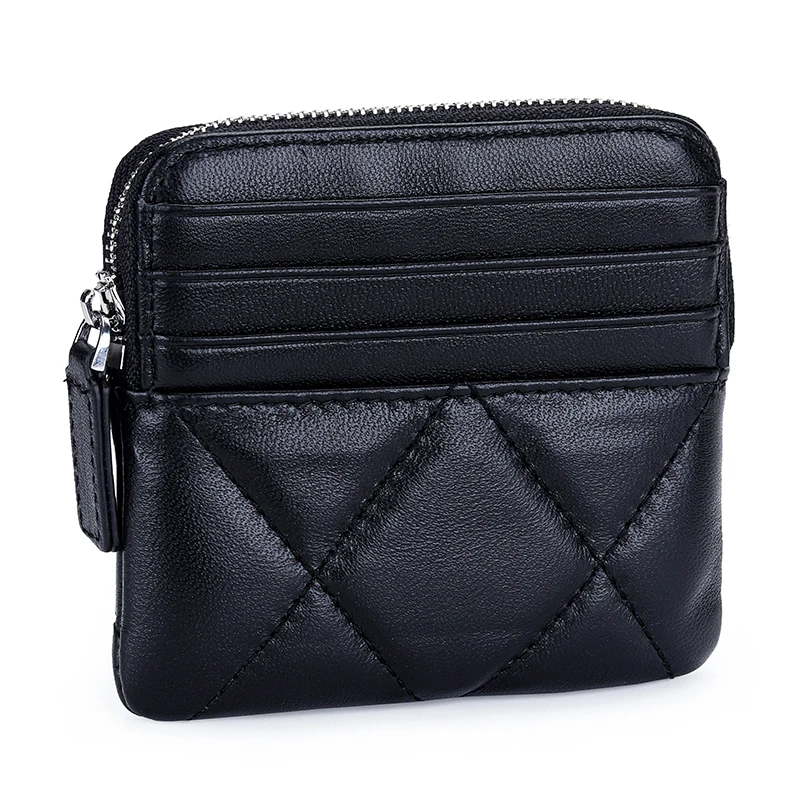 Sheepskin Leather Short Zipper Coin Purses Women Europe and America Hot Selling Fashion Diamond Grid Pattern Card Holders