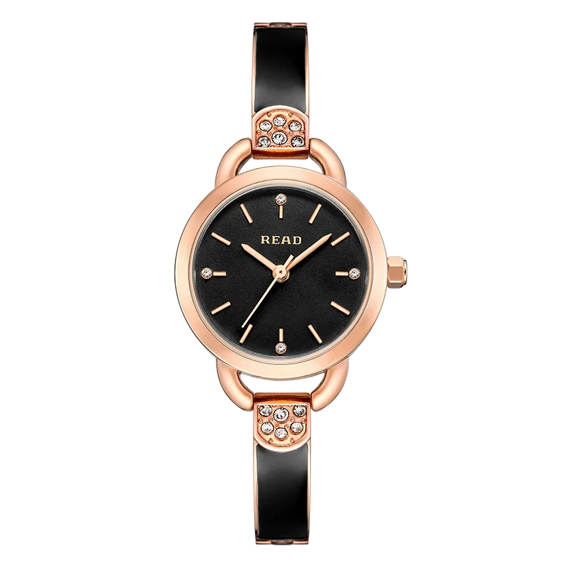 READ Round Black Dial Ladies Quartz Watch | Rose Gold Bangle Bracelet | 3ATM Daily Waterproof | High Hardness Glass