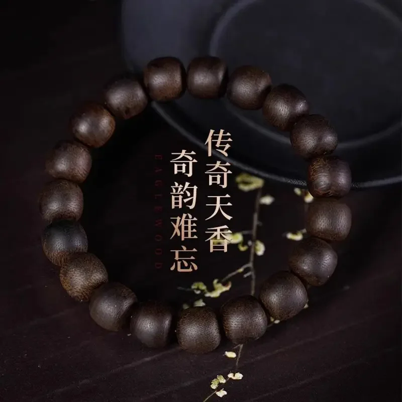 

Certified Nha Trang Ziqinan Agarwood Heirloom Bracelet – 6mm Sink-Grade Barrel Beads with Hand-Carved from Aged Maturation Wood