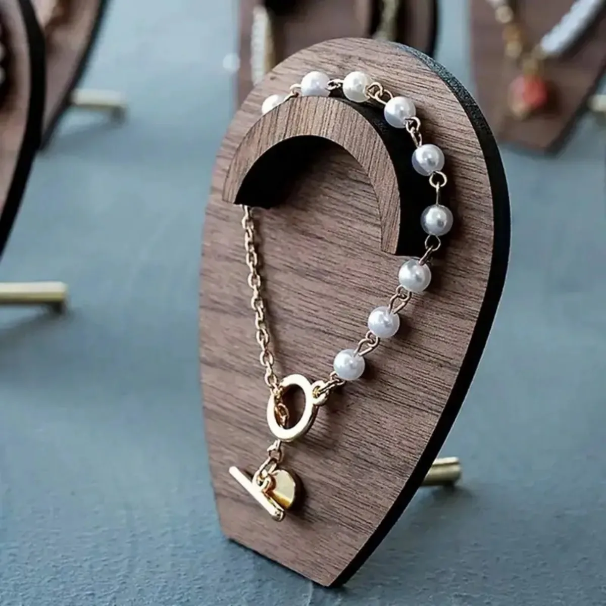 Hout Walnoot Portret Ketting Display Rack Hanger Organisator Sieraden Display Stand Armband Houder Sieraden Rekwisieten Houten Case