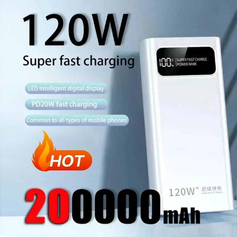 200000mAh Power Bank PD 120W Super Fast Charging Portable Battery Charger Powerbank USB to Type C Cable Two-way For Phone New