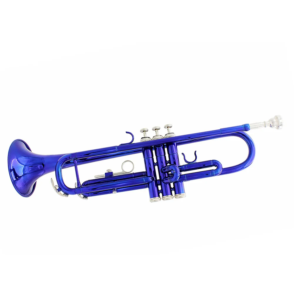 High Quality Trumpet Bb B Flat Blue Trumpet Brass Material Musical Trompeta with Case Cleaning Brush Protective Sleeve Parts