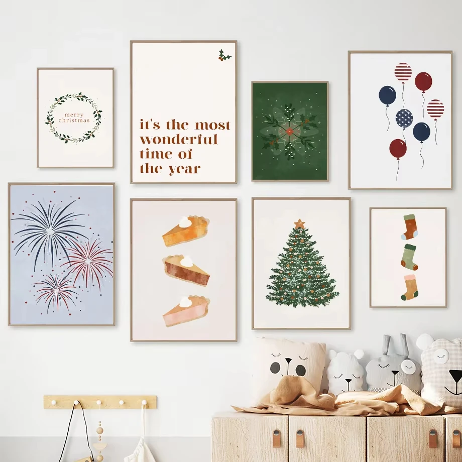 New Year Christmas Firework Christmas Tree The Most Important Day Fashion Wall Art Canvas Painting Nordic Poster Room Decor