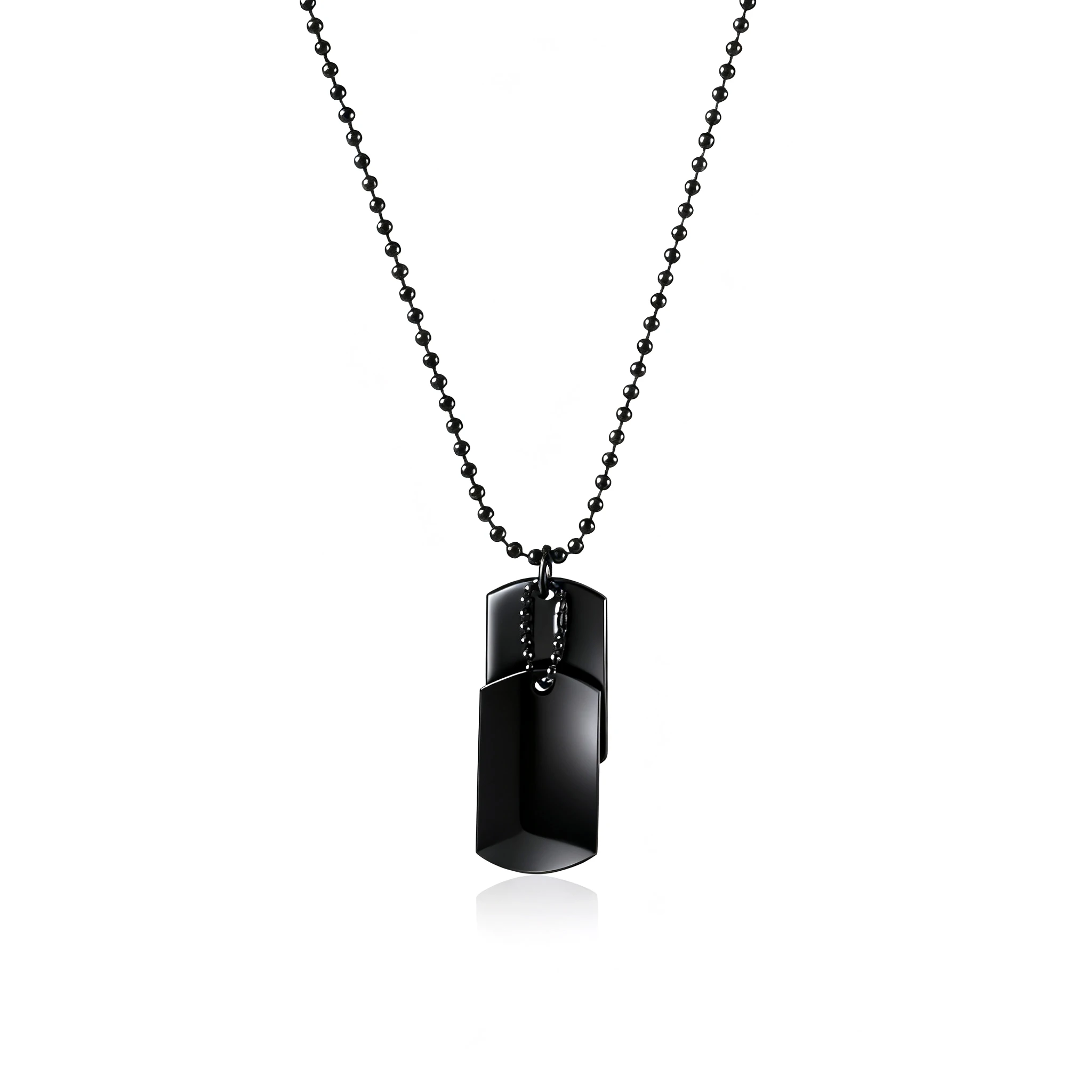 

Runda Men's Black Stainless Steel Necklace with Ball Bead Chain Adjustable 65cm Fashion Pendant Army Brand