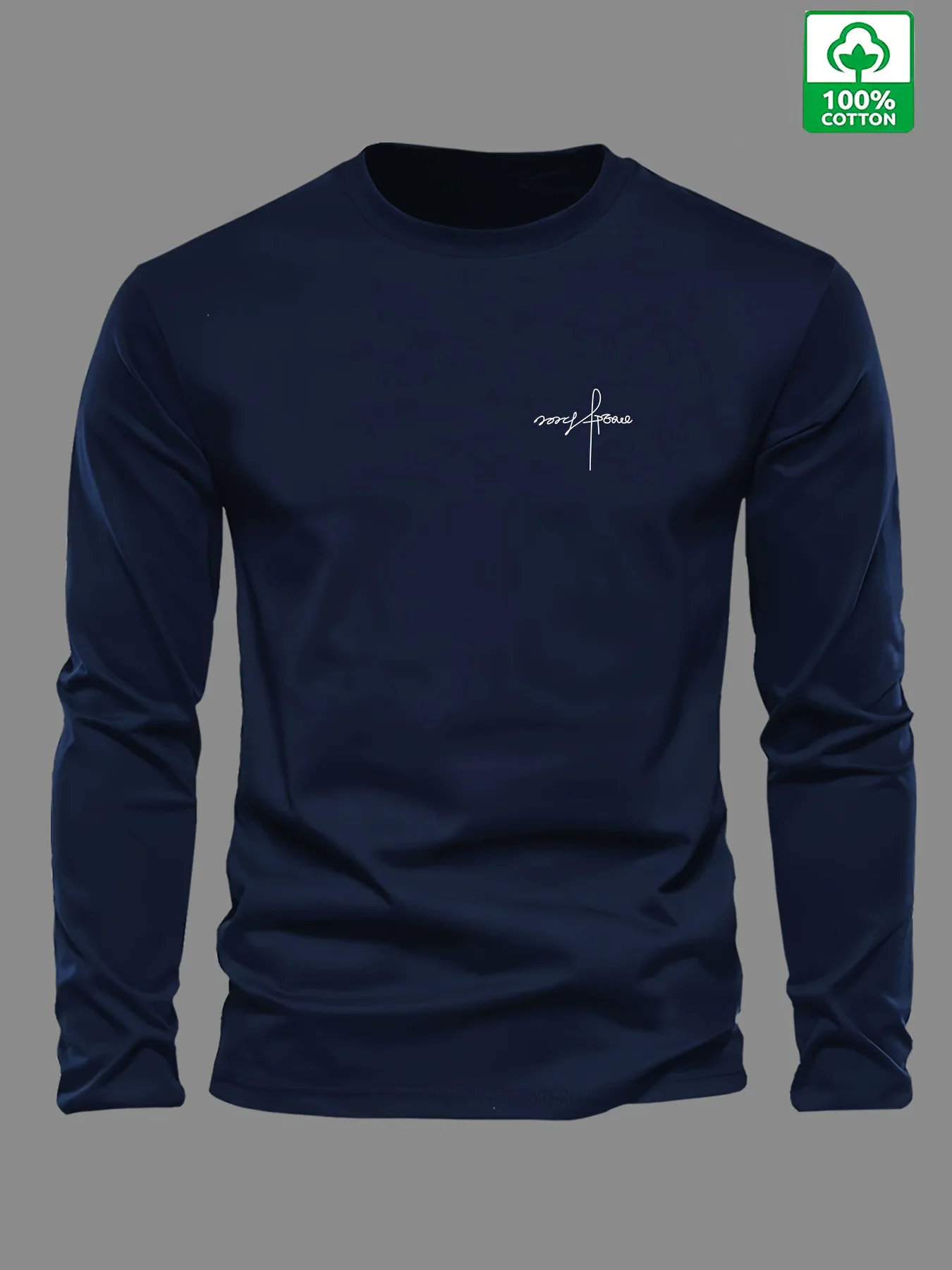 100% pure cotton men's long sleeved round neck loose classic letter printed autumn and winter casual versatile T-shirt top