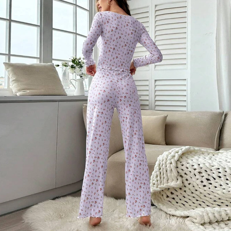 Europe and the United States style autumn and winter home wear sexy casual fashion long sleeve trousers pajamas 2 sets of women