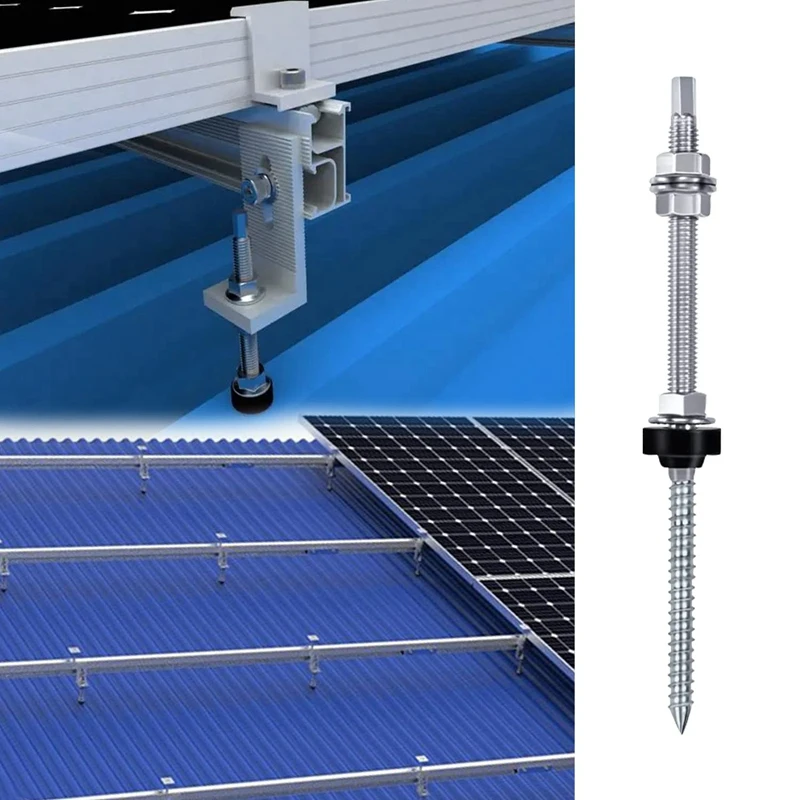 Bulloni appendiabiti in acciaio inossidabile M10 X 200 Mm, preassemblati, V2A, regolabili in altezza, per tetti di montaggio solare fotovoltaico, confezione da 8