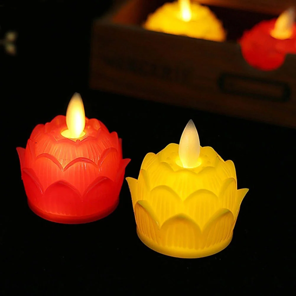 12 Pcs Lotus Lamp Decoration Candles Mini Diwali Lightings Flameless Tea LED Real Wax Simulation Lights Lantern Creative Buddha