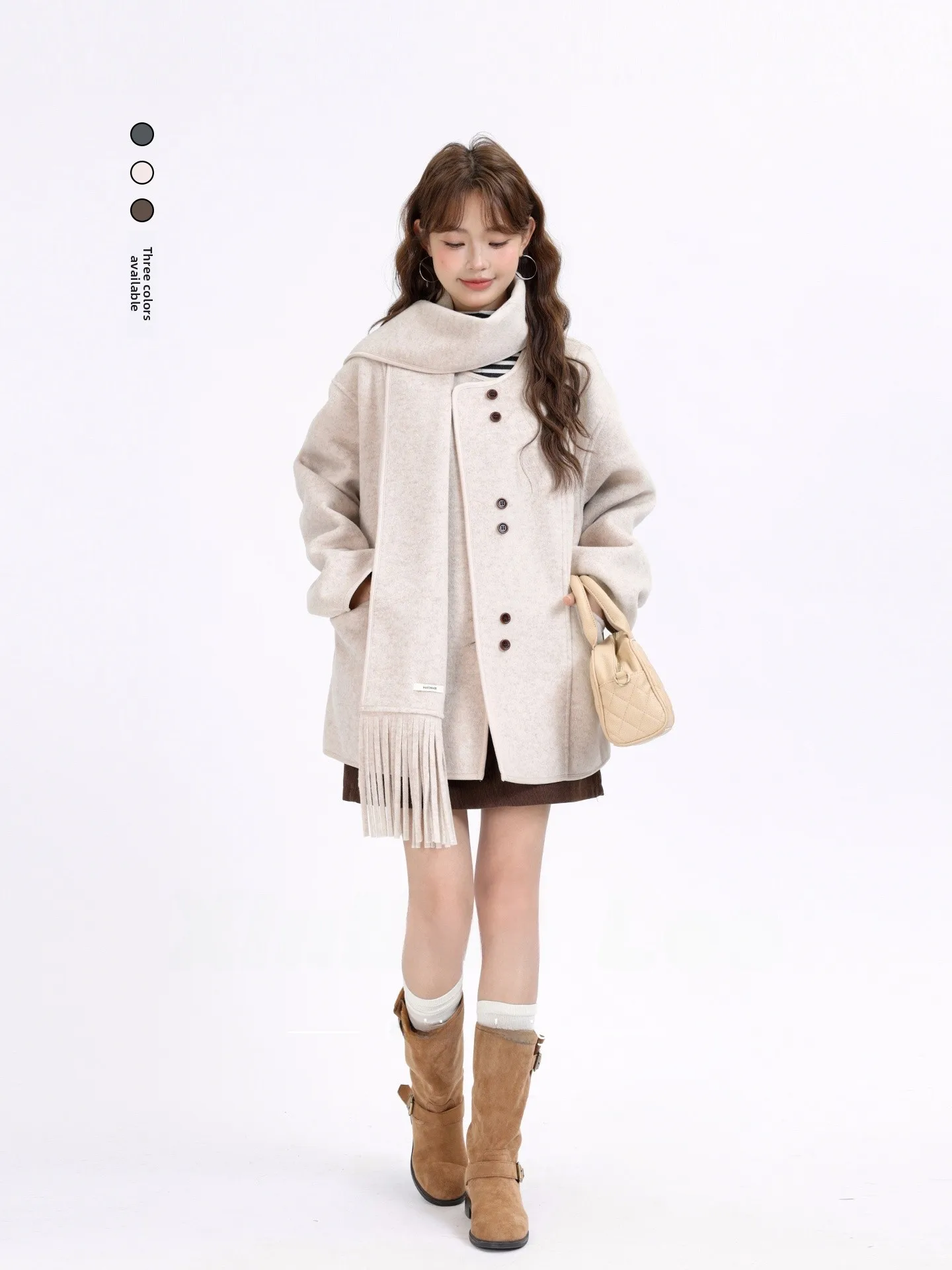 

Ele Simple Korean Sle Autumn Winter Woolen Camere Coat Women's Commute Warm Slimming Long Coat Loose Fit Outerwear