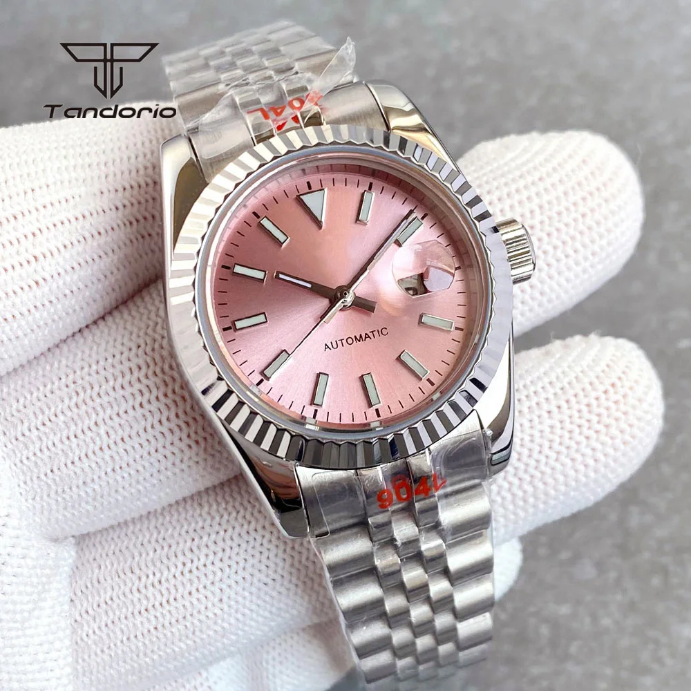 31mm Lady's Mechanical Wristwatch NH05 Automatic Movement Sunburst Dial Stainless Steel Two Tone Watches for Women Auto Date