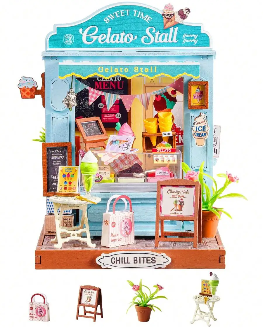 DIY Miniature Kit Mini Building Dollhouse Sweetie's Donut Shop, Miniverse Lifestyle Mini Bookshelf Decoration, DIY Hobbies For F