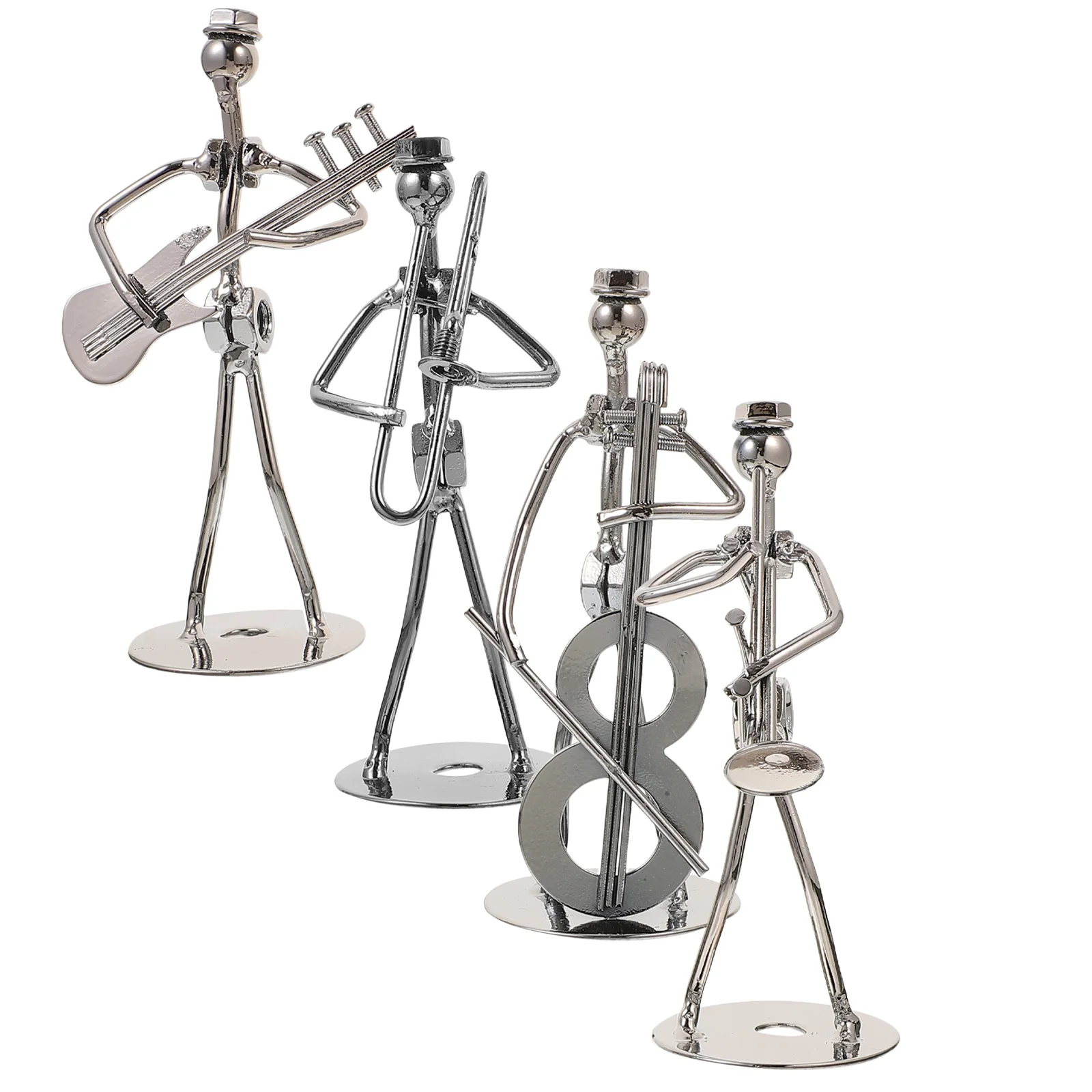 4 Pcs Human Wind Instrument Ornaments Iron Musician Guitar Boss Figure Model Metal Craft Band Decor Display Shaped Tabletop