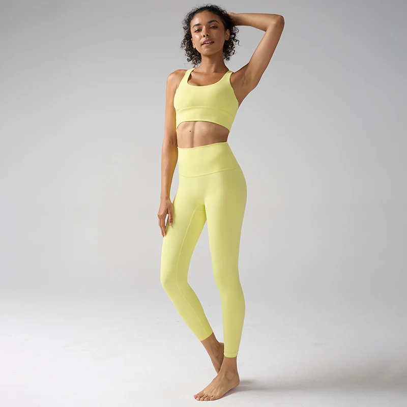 Sexy Solid Color 2 Piece Yoga Set High Waist Leggings & Sports Bra Gym Suit Gym Running Fitness Workout Women Sportwear👍️🏃‍♀️