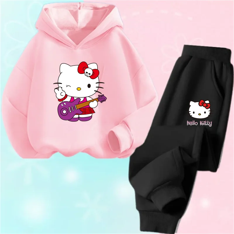 

Детский комплект с капюшоном Hello Kitty для девочек от 3 до 14 лет, весенний подарок на день рождения для девочек и мальчиков, модная повседневная толстовка с капюшоном + брюки