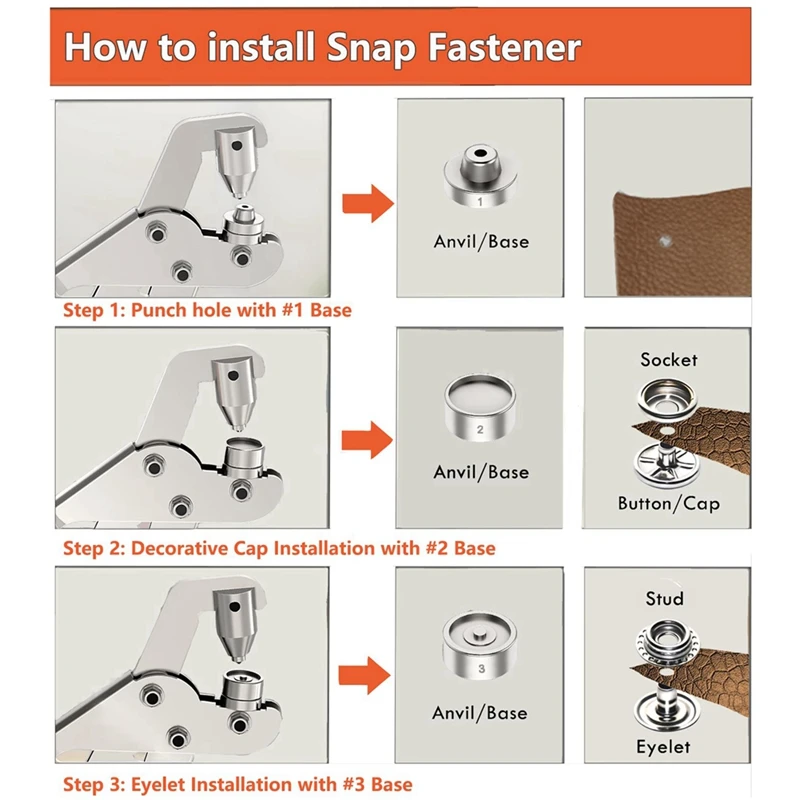 Snap Installation Tool Heavy Duty Snap Fastener Tool Kit For Boat Covers, Sewing, Leather Snap Installation/Replacement