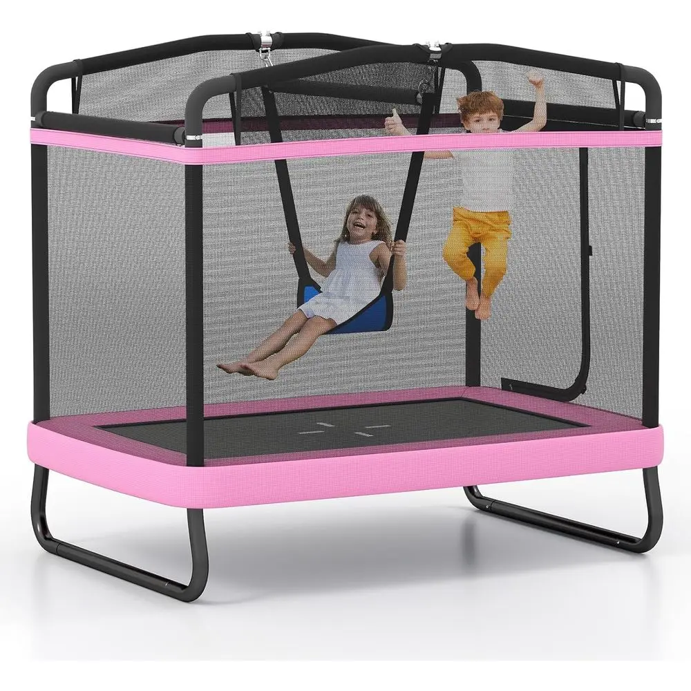 

Indoor Outdoor Toddler T-Rex Playground with Swing, Gymnastics Bar, and Safety Net