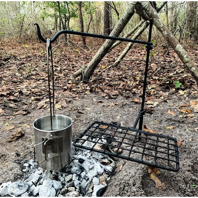 مجموعة شواية Bushcraft، شواية دوارة للطهي من الفولاذ للمخيم للشواء في الهواء الطلق مفتوحة النار #5