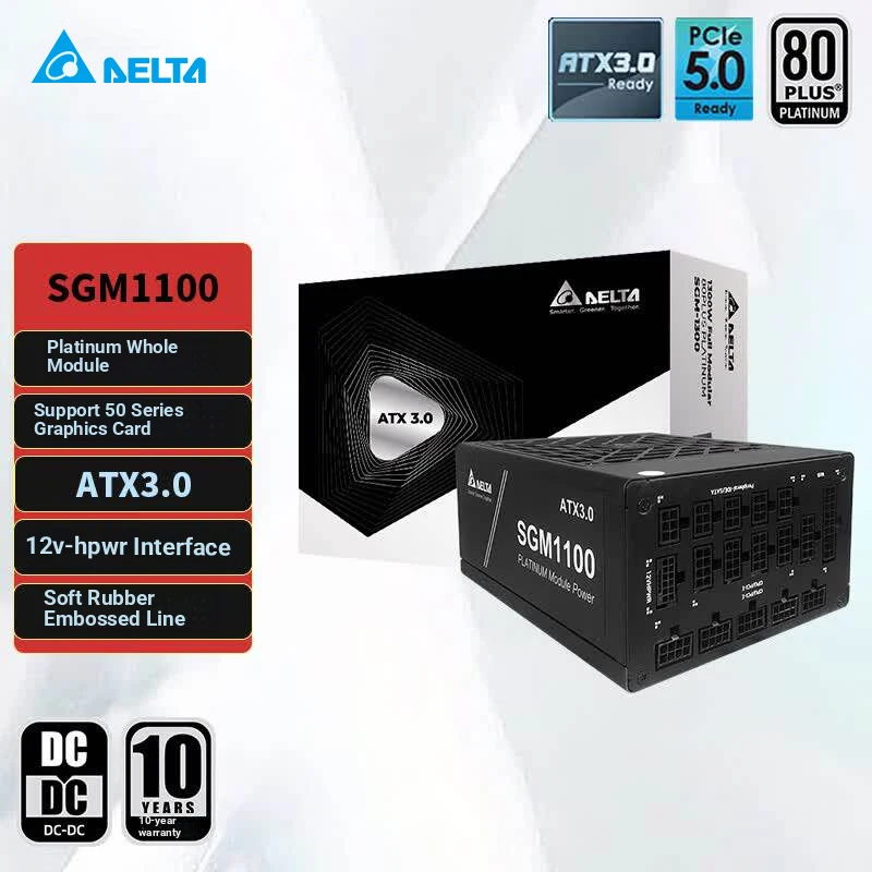

DELTA SGM1100W Black Single Channel 12V Platinum Full Mode Computer Power Supply ATX3/PCIE5.0/Supports 50 Series Graphics Cards