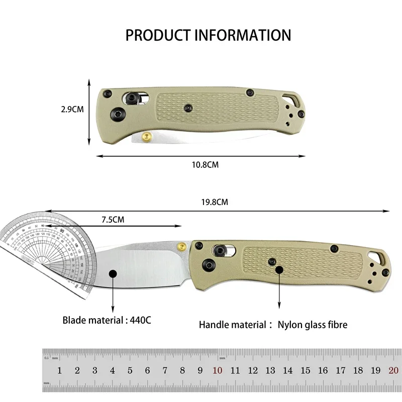 BM 535 Folding EDC Pocket Knife 440C Blade Khaki Nylon Fiber Handle High Quality Camping Outdoor Survival Utility Knives Tools