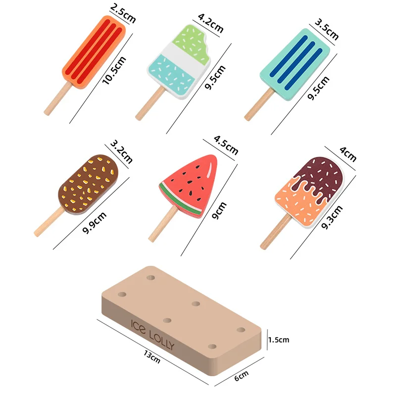 Juego de helados de madera para niños, juego de cocina, juego de casa, juguetes educativos de aprendizaje temprano, 6 piezas