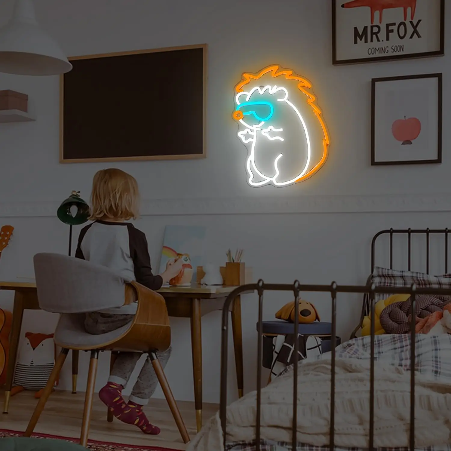 Hedgehog Neon Sign Dimmable Animal with Glasses LED Neon Light for Bedroom Cartoon Funny Party Birthday Decor Gifts for Women