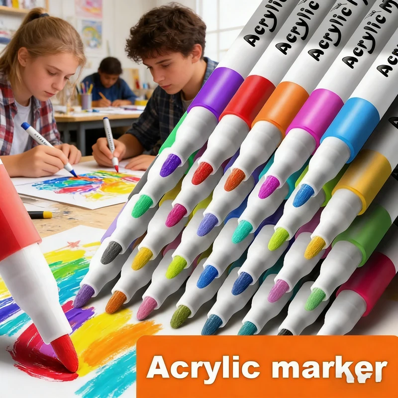 Acrylic Paint Pens Set 12/24/36/48/60/80 Colors, Ideal for Wood, Rock, Canvas, Glass, Metal & Ceramic Craft Painting