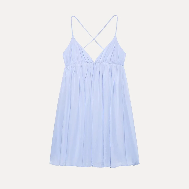 فستان نسائي صيفي 2025 أنيق بياقة على شكل V وتصميم واسع من البوليستر 00٪ قطعة واحدة من ماركة Z