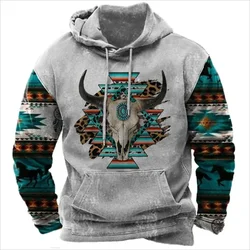 Vintage Pattern Hooded Sweatshirts For Men Ethnic 3D Printed Long Sleeves Autumn Casual Street Tops Hoodies Oversized Pullovers