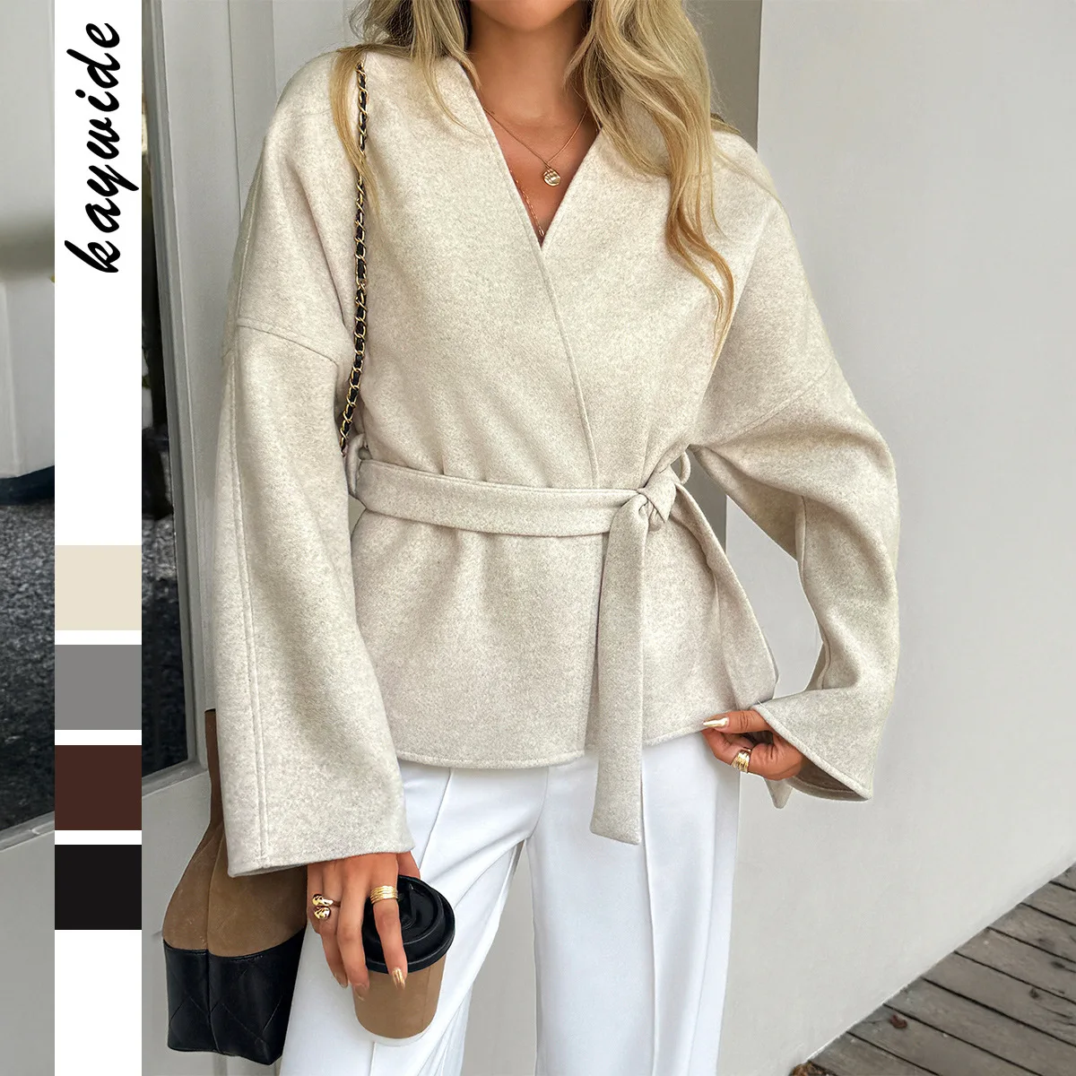 

Повседневный женский пиджак с завязками на талии и длинными рукавами для отдыха, осень/зима 2021, модный и простой топ