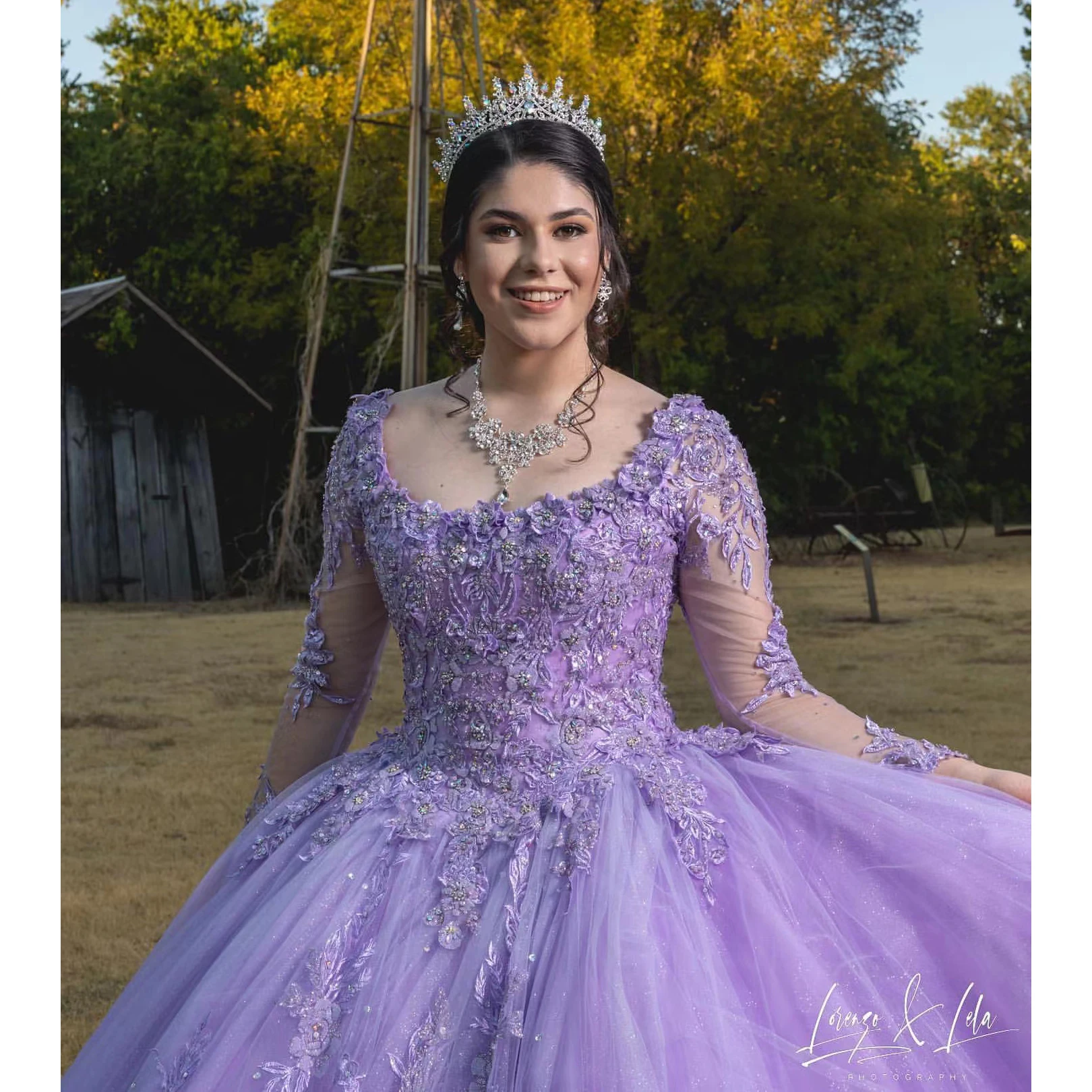 Evlast personalizado mexicano roxo vestido de baile quinceanera vestido renda applique miçangas espartilho doce 16 vestidos de xv anos sq337