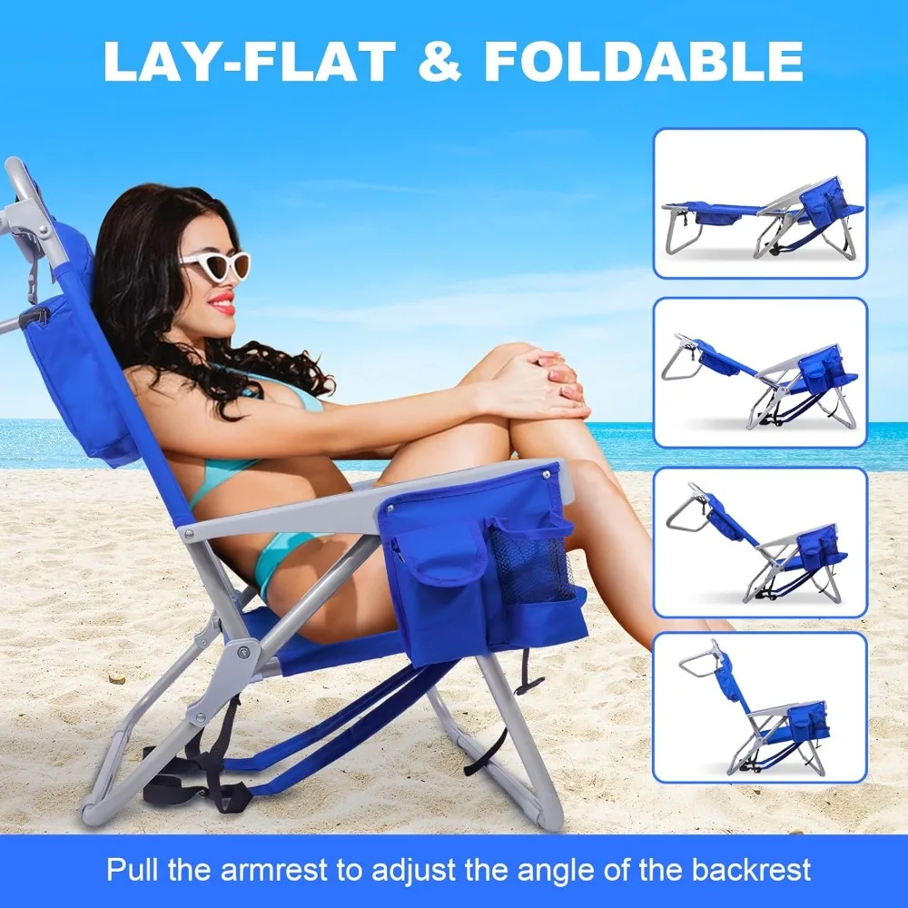 

Beach Chair with Backpack Straps, Heavy Duty Backpack Beach Chairs for Adults with 4 Positions, Lay Flat Beach Chair