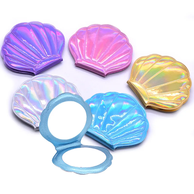 Kleur Schelp Vorm Make-Up Spiegel 2x Vergrotende Spiegel Draagbare Dubbelzijdige Opvouwbare Zak Kawaii Make-Up Accessoires Espejo 거