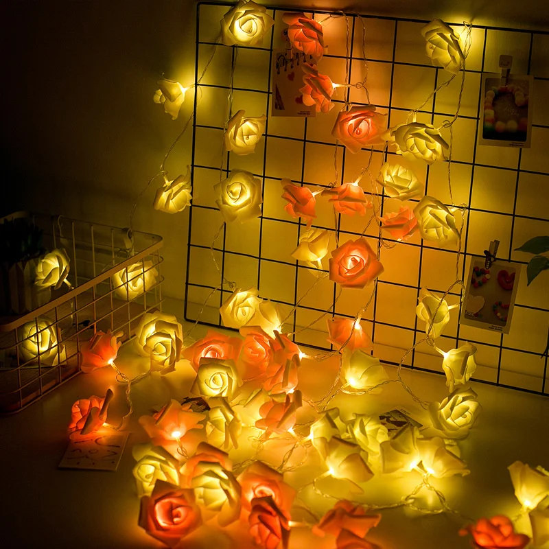

LED Rose Flower String Lights Battery Operated Garland for Bedroom Wedding Party Home Room Decor