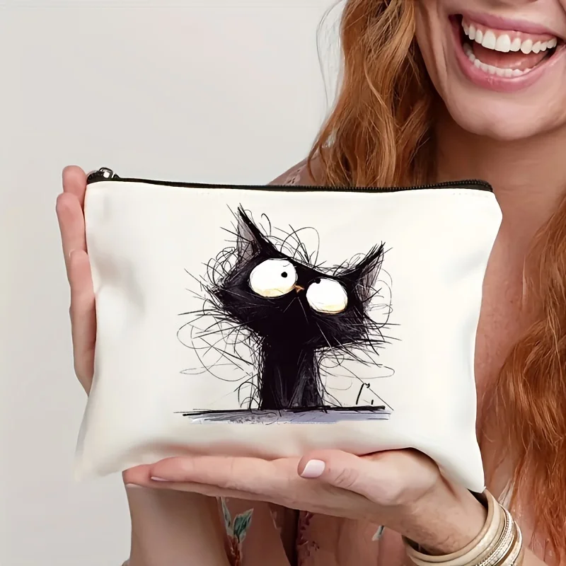 Charmante Make-up-Tasche im Katzen-Design, langlebig, tragbar, mit Reißverschluss, für Studenten und Reisende, Münzgeldbörse, Aufbewahrungstasche, Federmäppchen