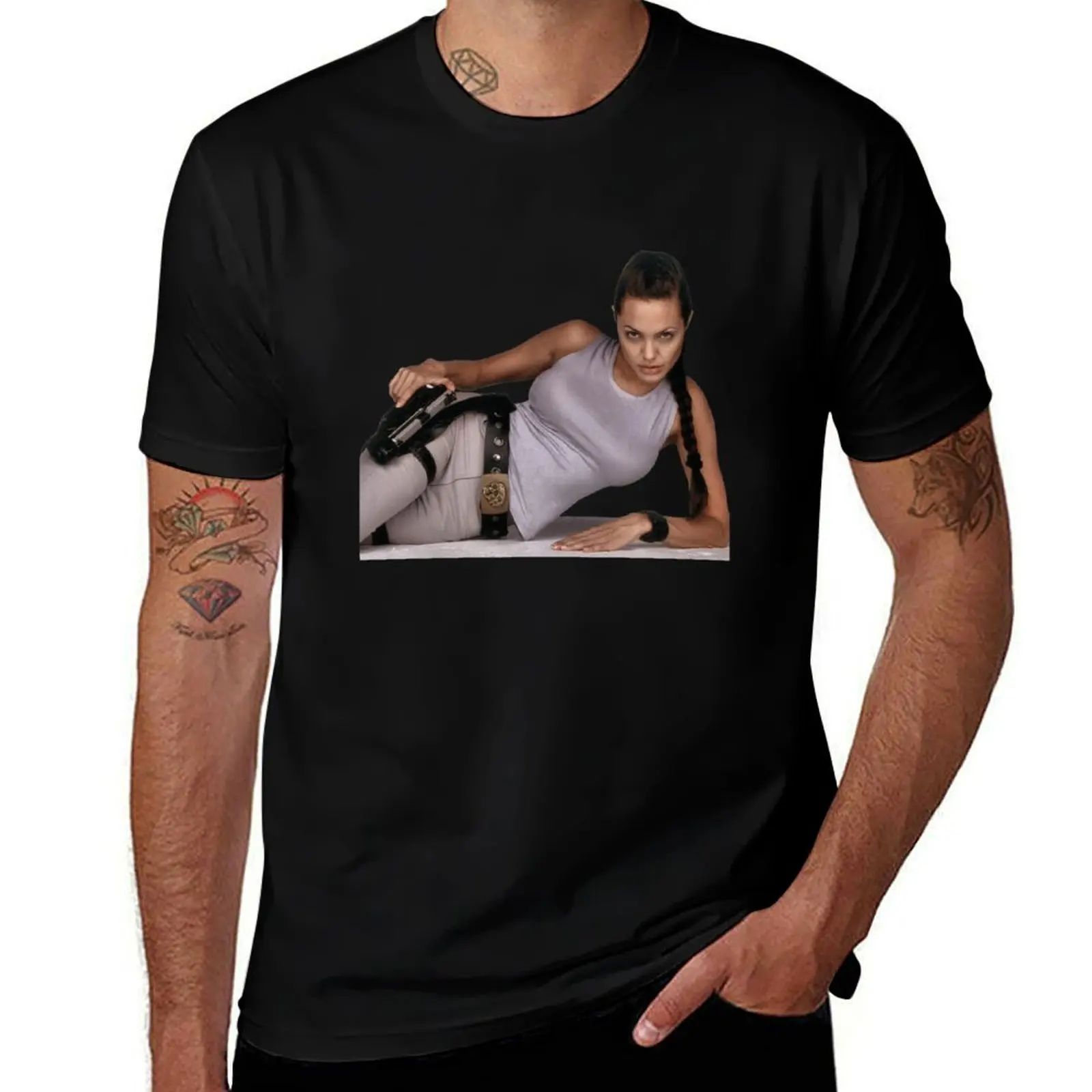 Angelina Jolie as Lara Croft Tomb Raider T-Shirt Work Utility Short Sleeve Shirt T-Shirt