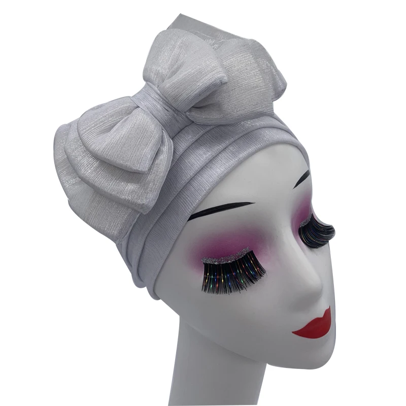 Shinning Multi-schicht Bowknot Turban Kappe für Frau Mode Afrikanische Headtie Nigeria Hochzeit Turbane Hut Muslim Headwrap Motorhaube – Detail 18